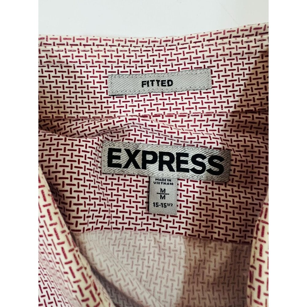 Express Mens Fitted Red & White Patterned Long Sleeve Shirt Size M Christmas‎